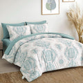 Aqua Comforter Set Queen Size Damask 7-Piece - Soft Microfiber