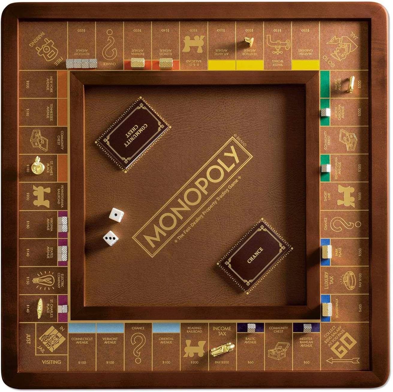 Monopoly Luxury Edition with Burl Wood Cabinet and Gold Foil