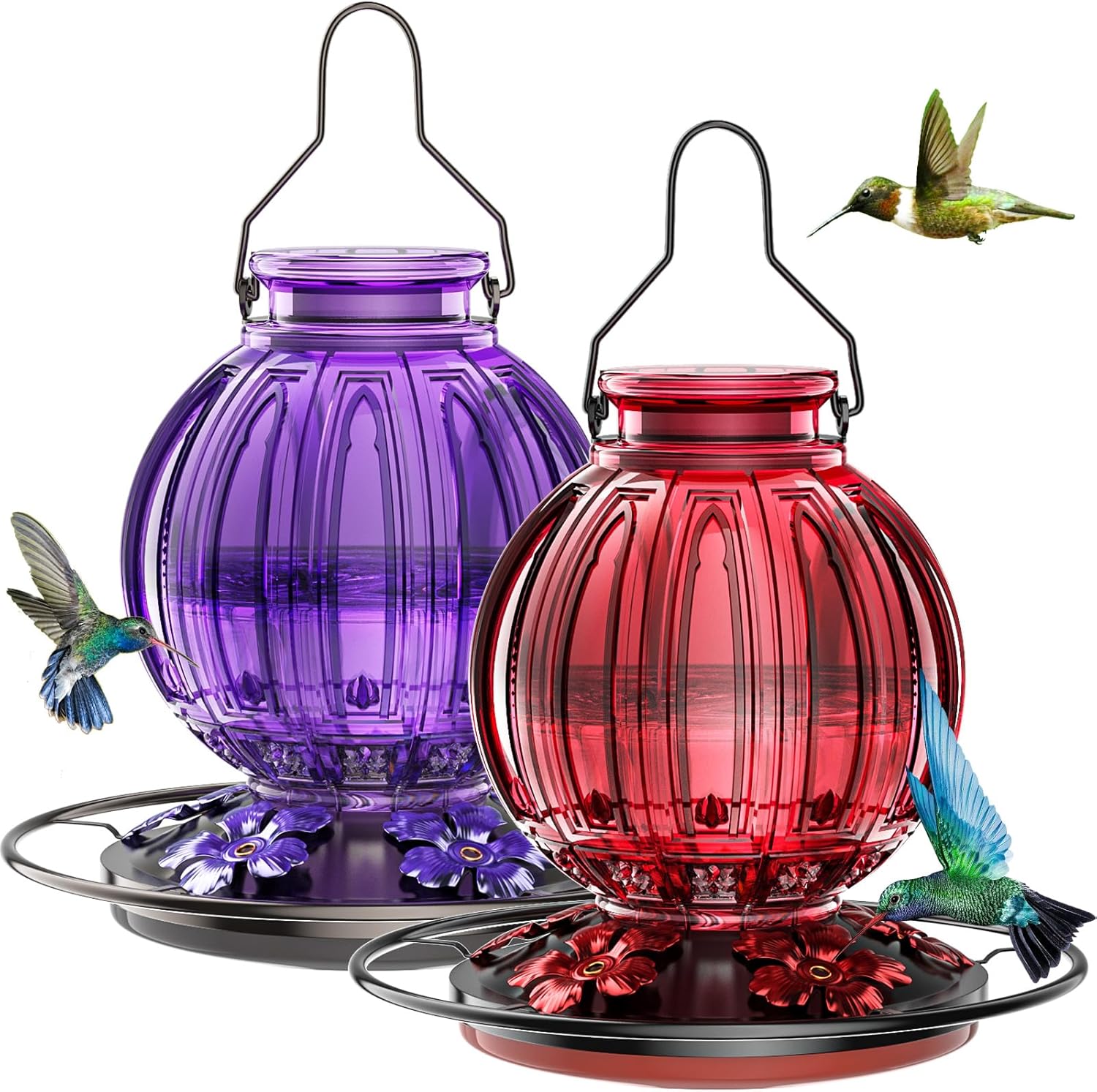 2 Pack Glass Hummingbird Feeder for Outdoor Garden Decor