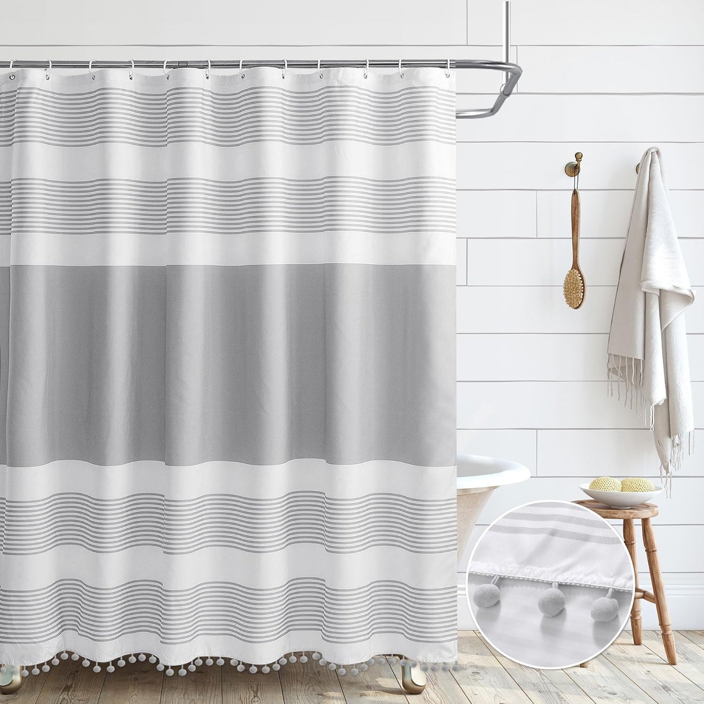 Boho Luxury Gray Shower Curtain - Farmhouse Chic Upgrade