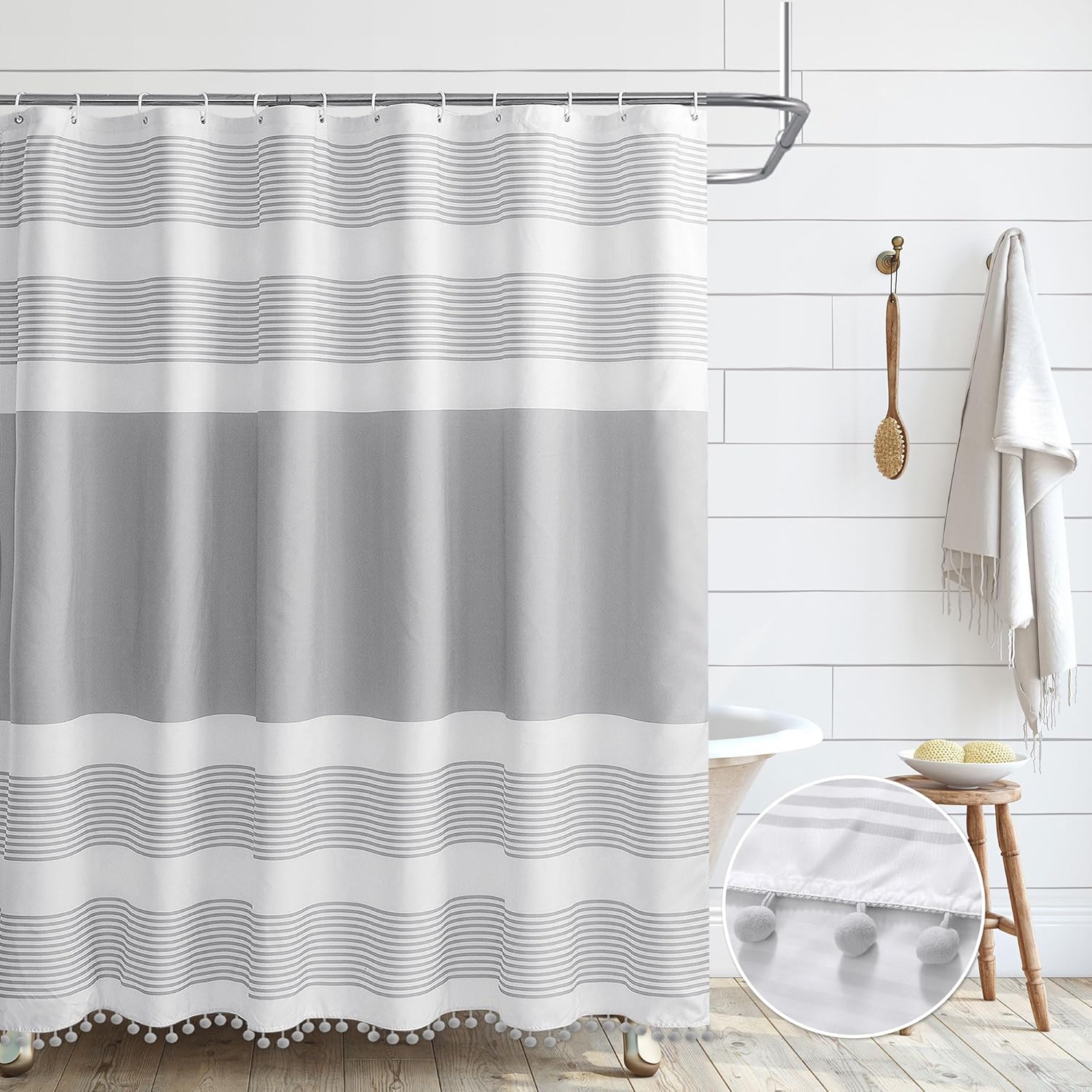 Boho Luxury Gray Shower Curtain - Farmhouse Chic Upgrade