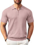 COOFANDY Zipper Polo Shirt Short Sleeve - Modern Ribbed Knit