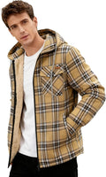 Men's Zipper Plaid Flannel Hoodie Jacket - Sherpa Lined Warm