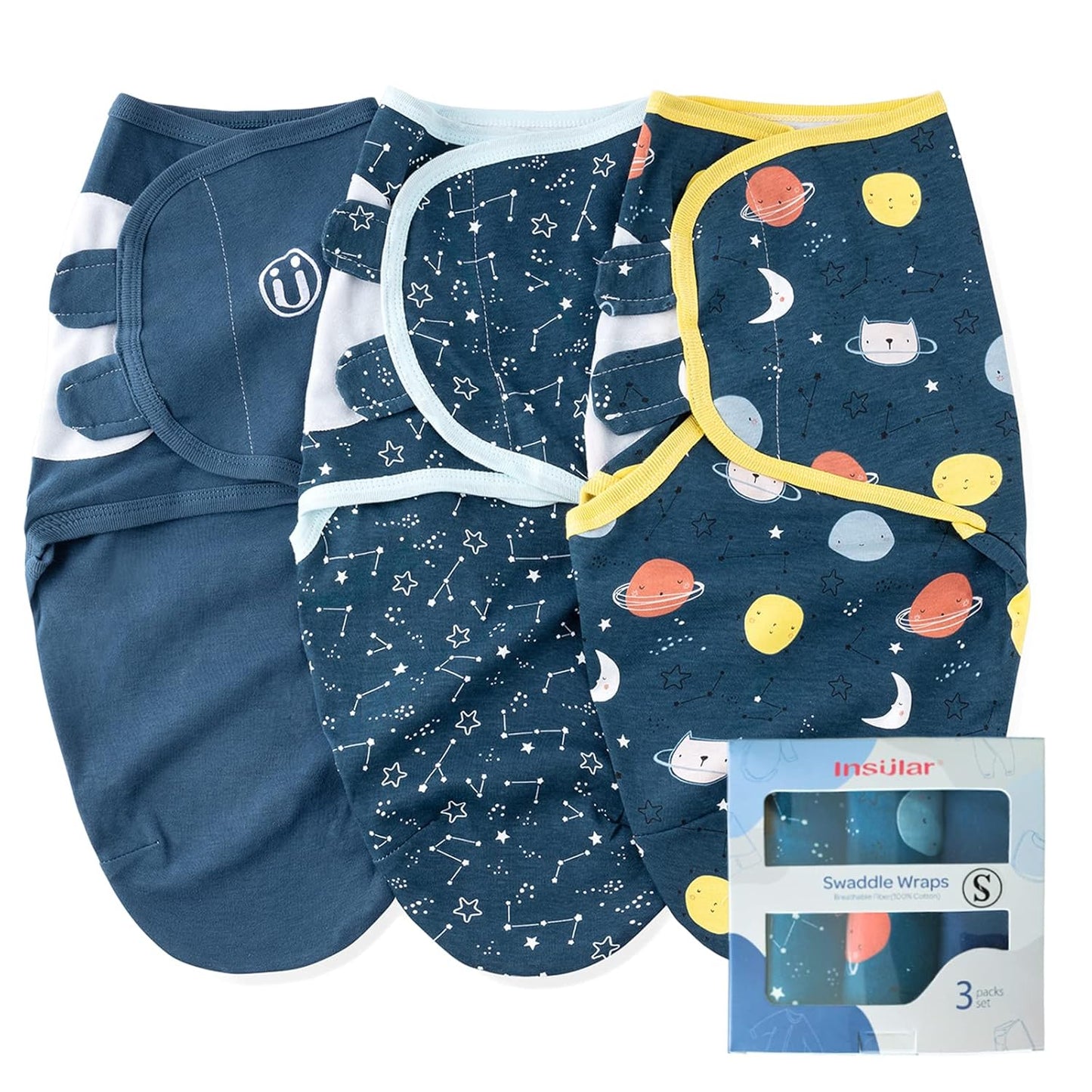 Soft Cotton Swaddle Set 3 Pack, Newborn Sleep Sack, Space Theme