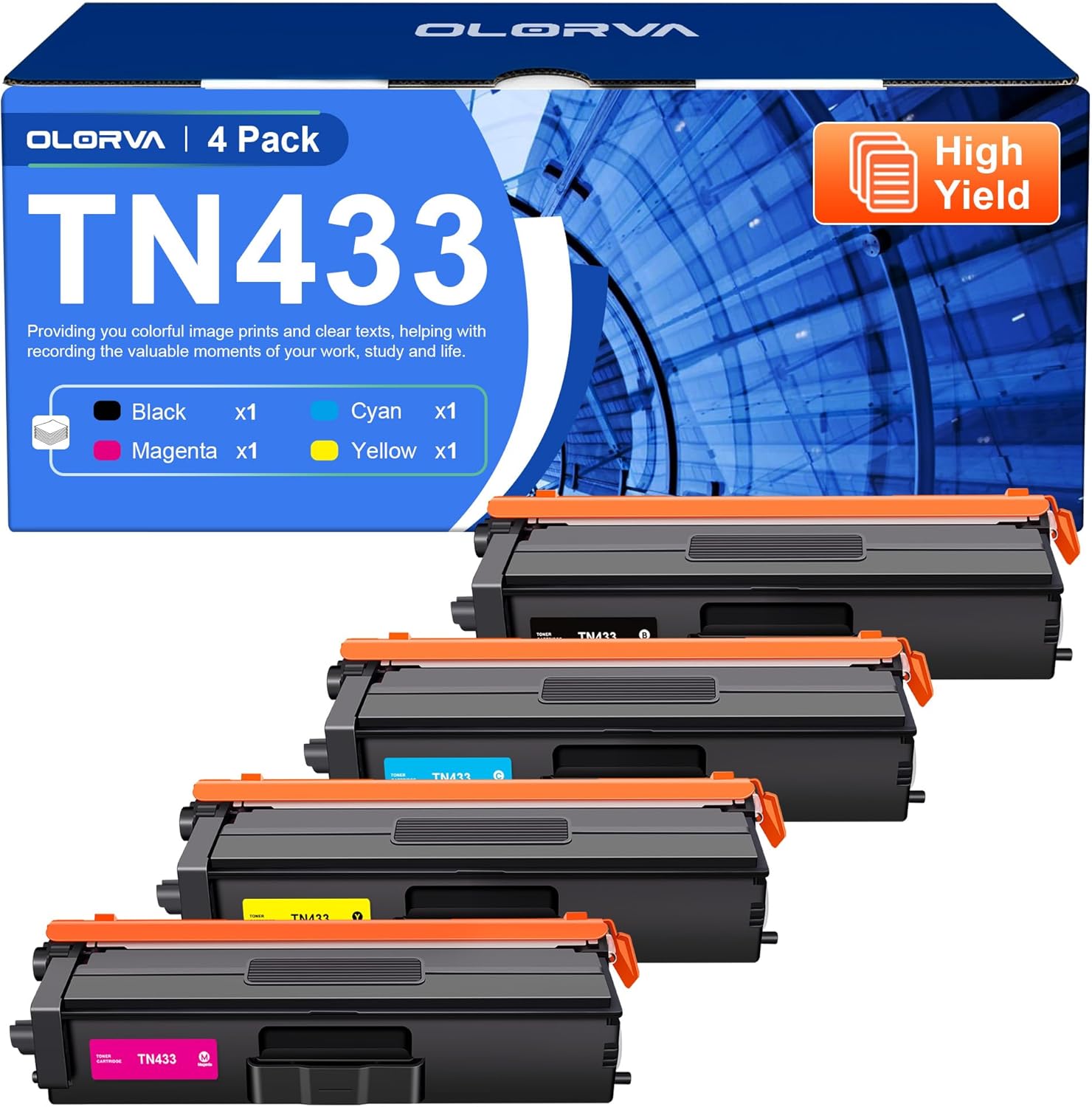 TN433 Toner Replacement for Brother by OLORVA - 4 Pack