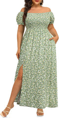 Plus Size Summer Dresses Boho Off Shoulder Maxi Dress - Flattering Fit
