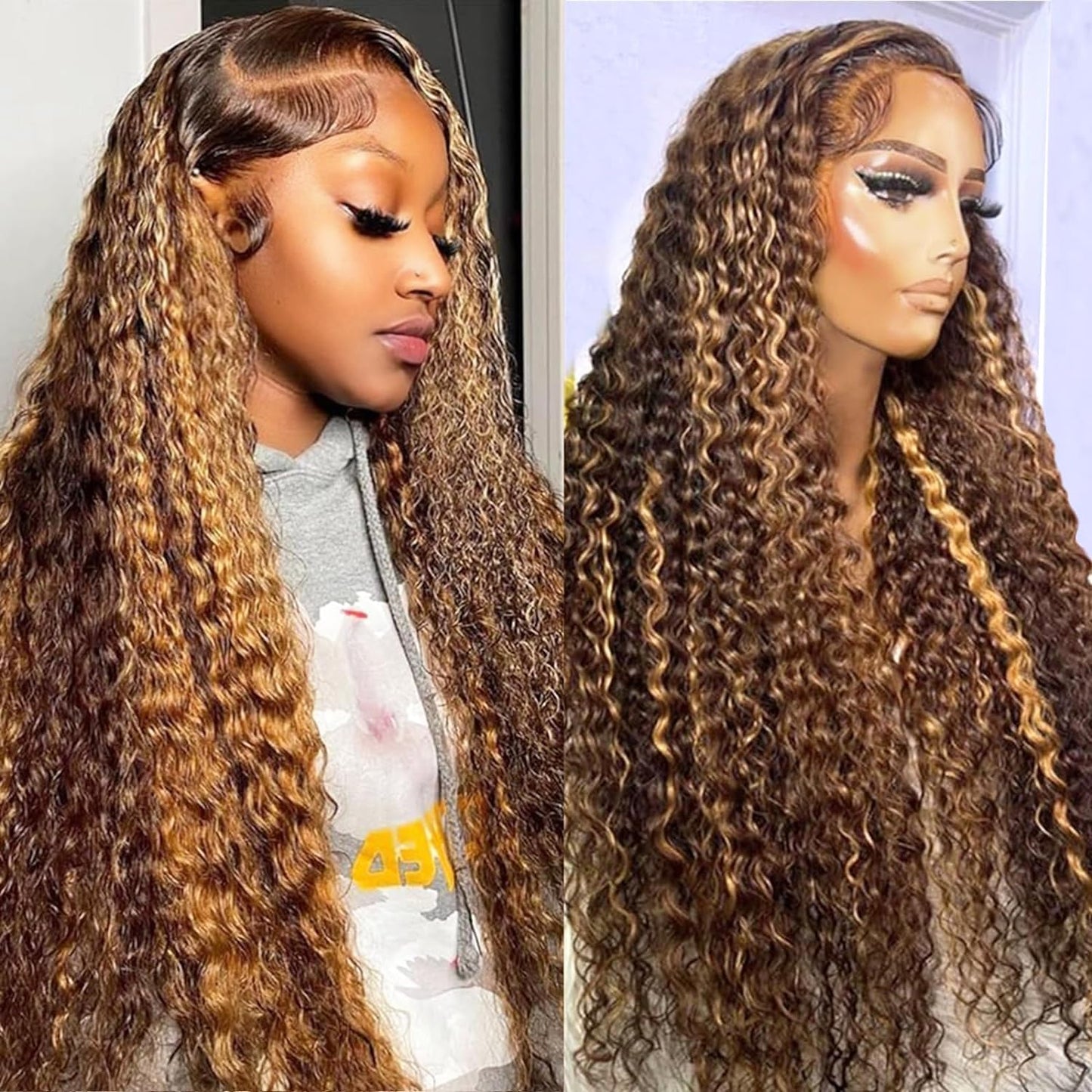 Highlight Ombre Lace Front Wigs Human Hair Deep Wave 32 Inch