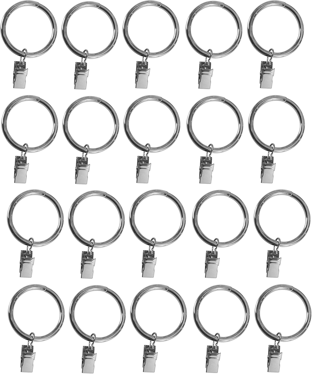 TEJATAN Set of 20 Silver Metal Curtain Rings for Easy Hanging