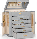 6-Tier Grey Jewelry Box for Women - 5 Drawers with Mirror