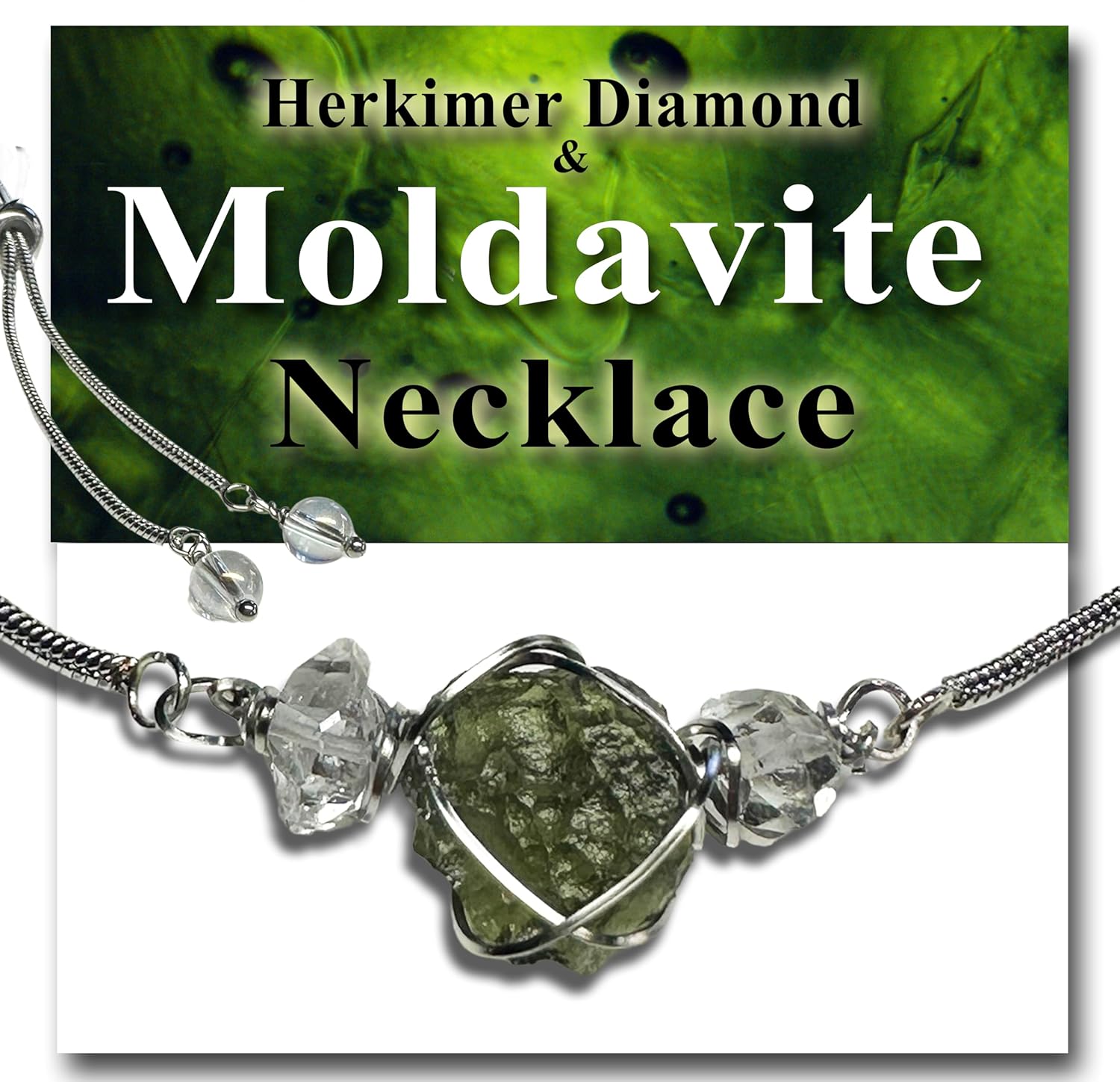 Genuine Moldavite Necklace with Herkimer Diamond Crystals