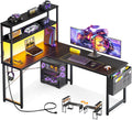 53 in L Shaped Desk with LED Lighting - Reversible Black Gaming Desk