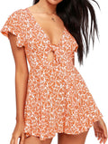AGQT Women's Sexy V-Neck Self-Tie Front Romper - Flowy Boho Mini