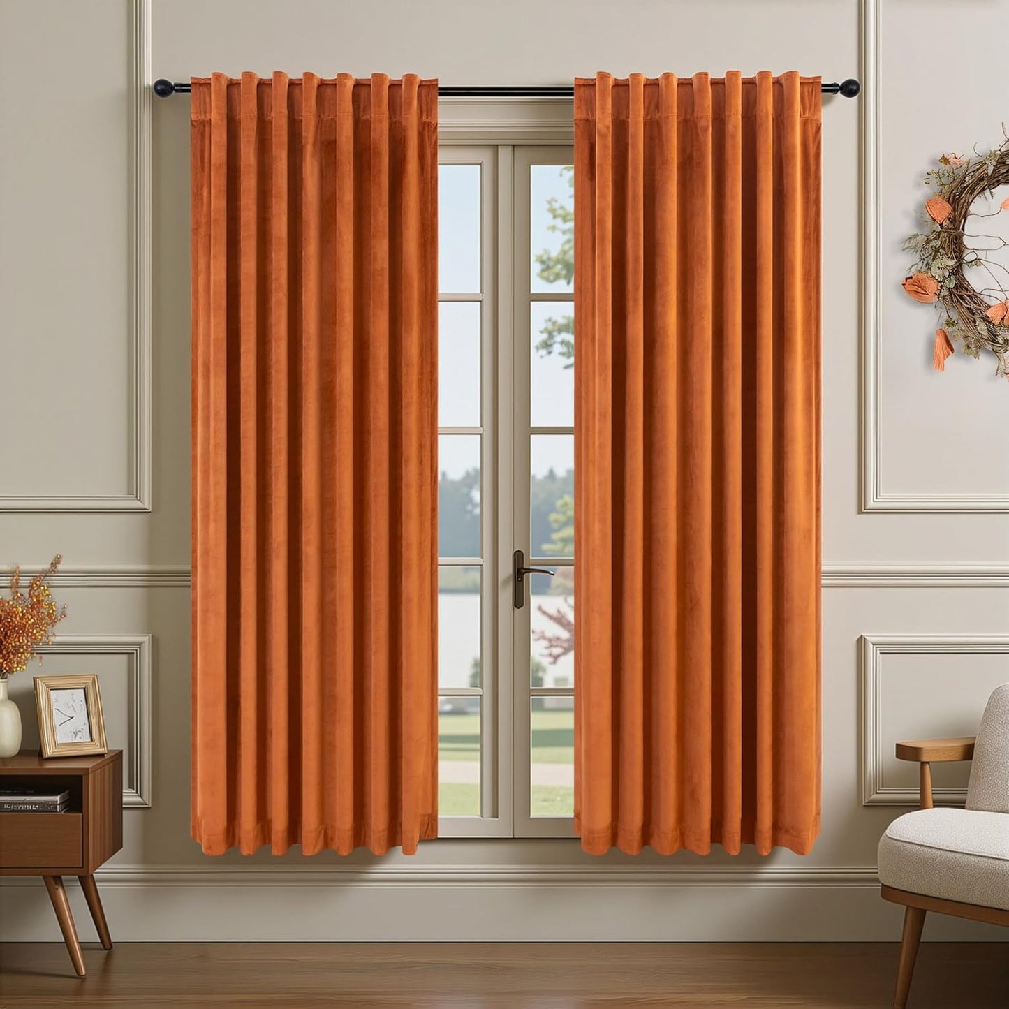 Burnt Orange Velvet Room Darkening Curtains for Elegant Spaces