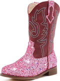 Girls Glitter Cowgirl Boots Mid Calf Square Toe - Comfortable 1in Heel