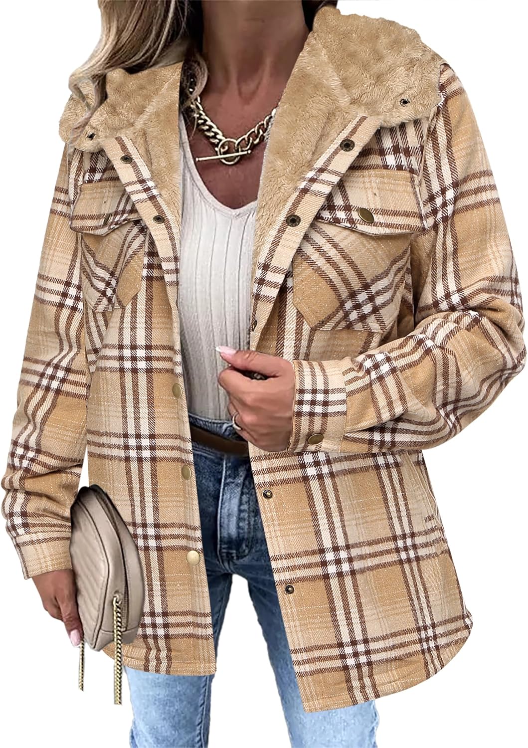 Stylish Womens Plaid Shacket Jacket for Fall and Winter Wear