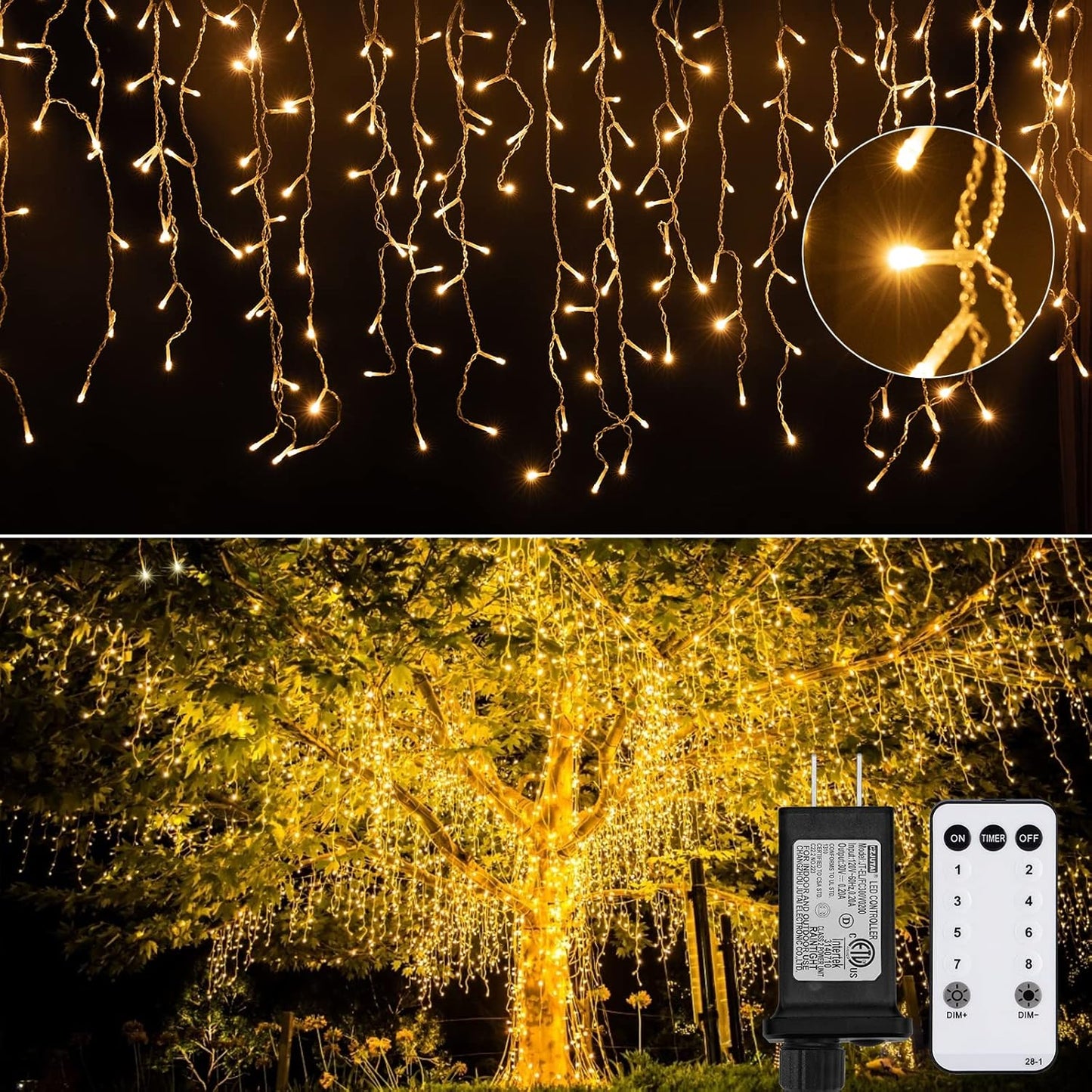 Brightown Icicle Lights Outdoor with Timer, 132Ft Warm White