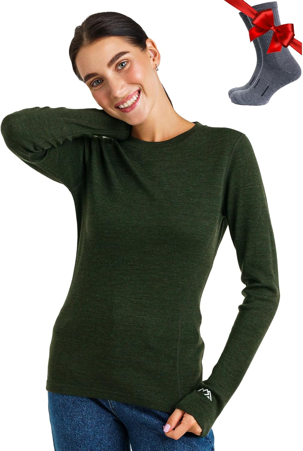 Merino Wool Base Layer Women - Heavyweight Thermal Shirt & Socks
