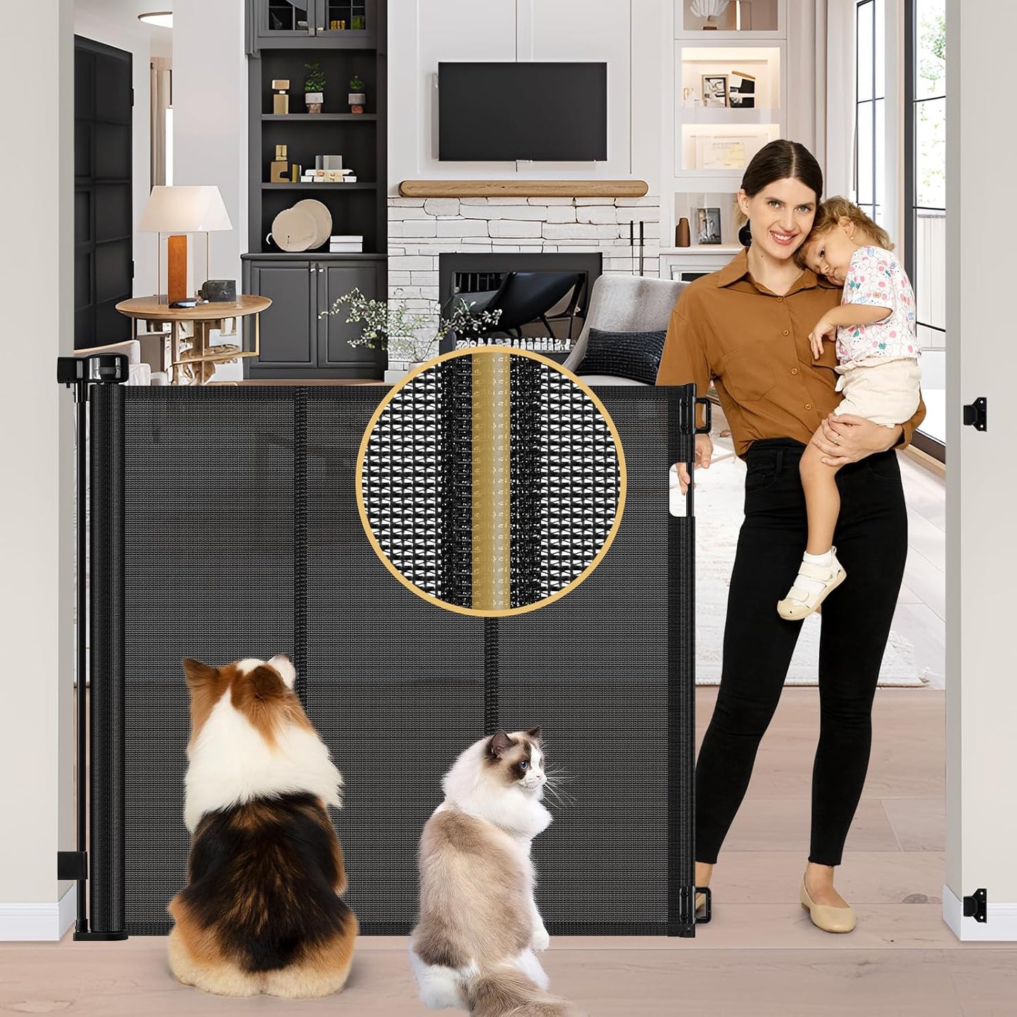 Extra Tall Indoor/Outdoor Pet & Baby Gate - Anti-Escape Support Rods - Stckis