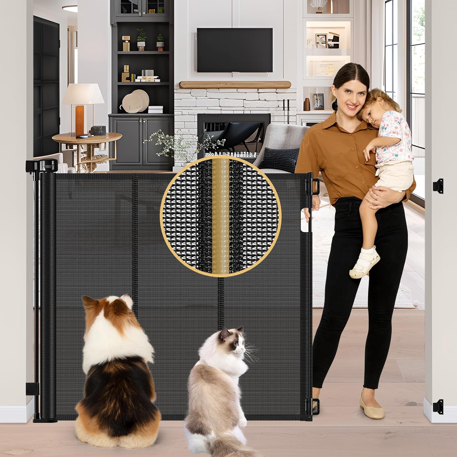 Extra Tall Indoor/Outdoor Pet & Baby Gate - Anti-Escape Support Rods - Stckis