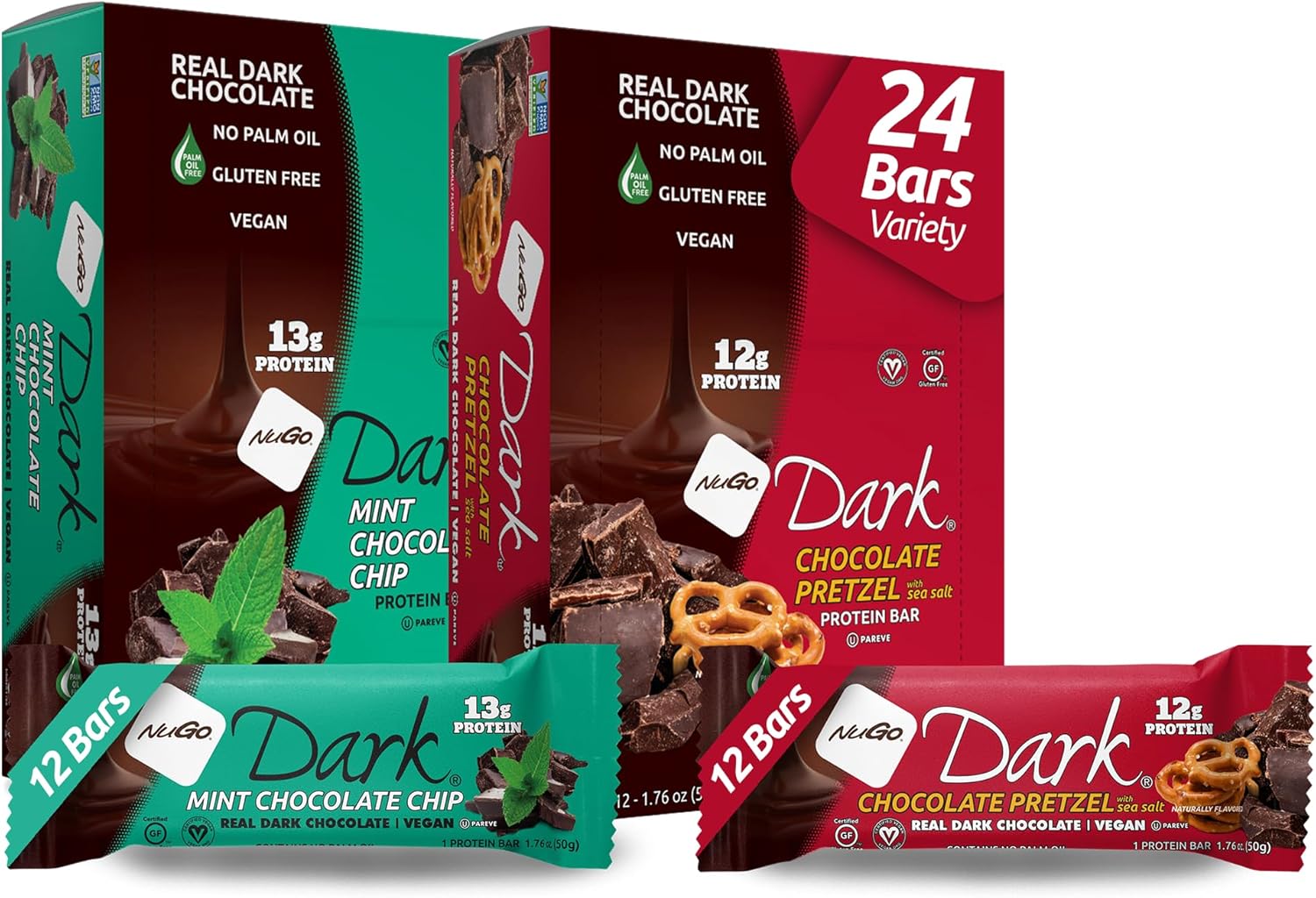 NuGo Dark Variety Bars - Chocolate Pretzel & Mint Chocolate Chip
