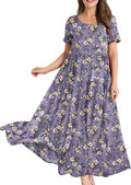 Women Casual Bohemian Floral Maxi Dress - Lightweight Summer Swing due