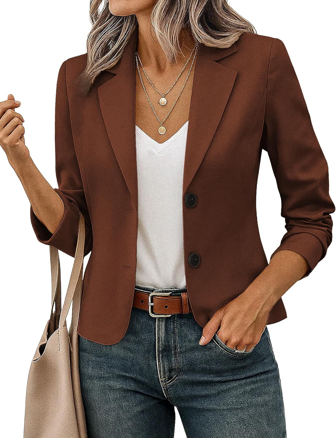 FOLUNSI Women's Business Casual Cropped Blazer for Work