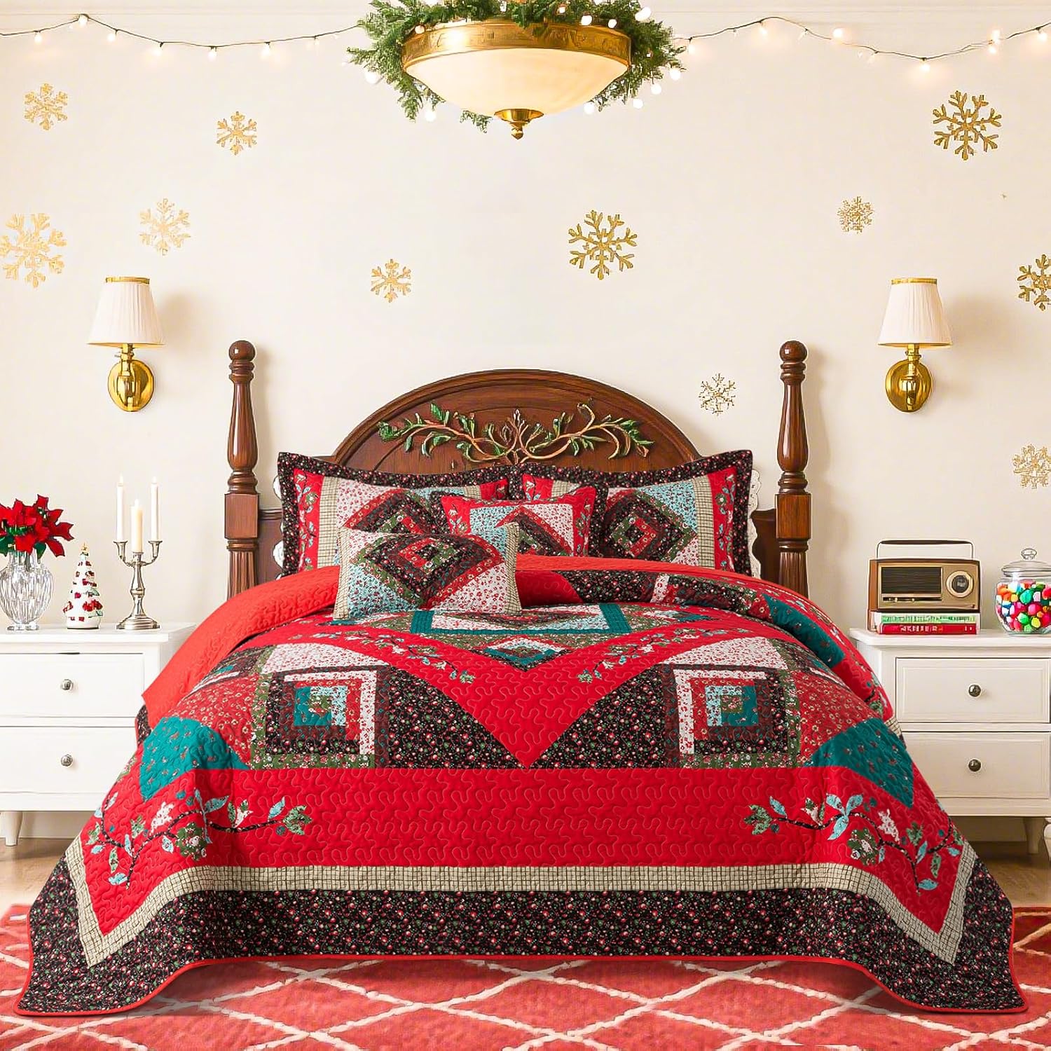 BEDIFANY Christmas Queen Size Quilt Set for All Seasons Comfort