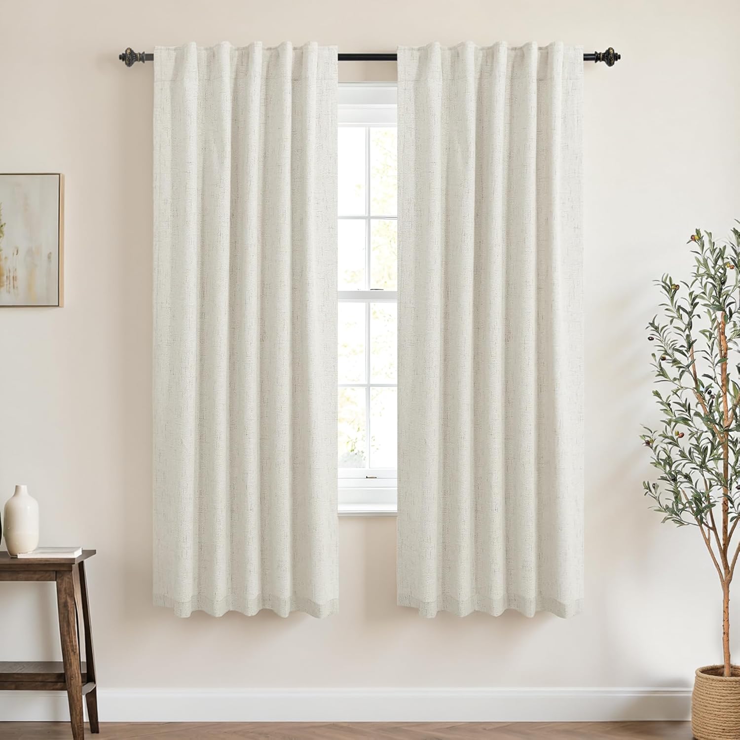 KOUFALL 64 Inch Length Linen Blackout Curtains for Bedroom