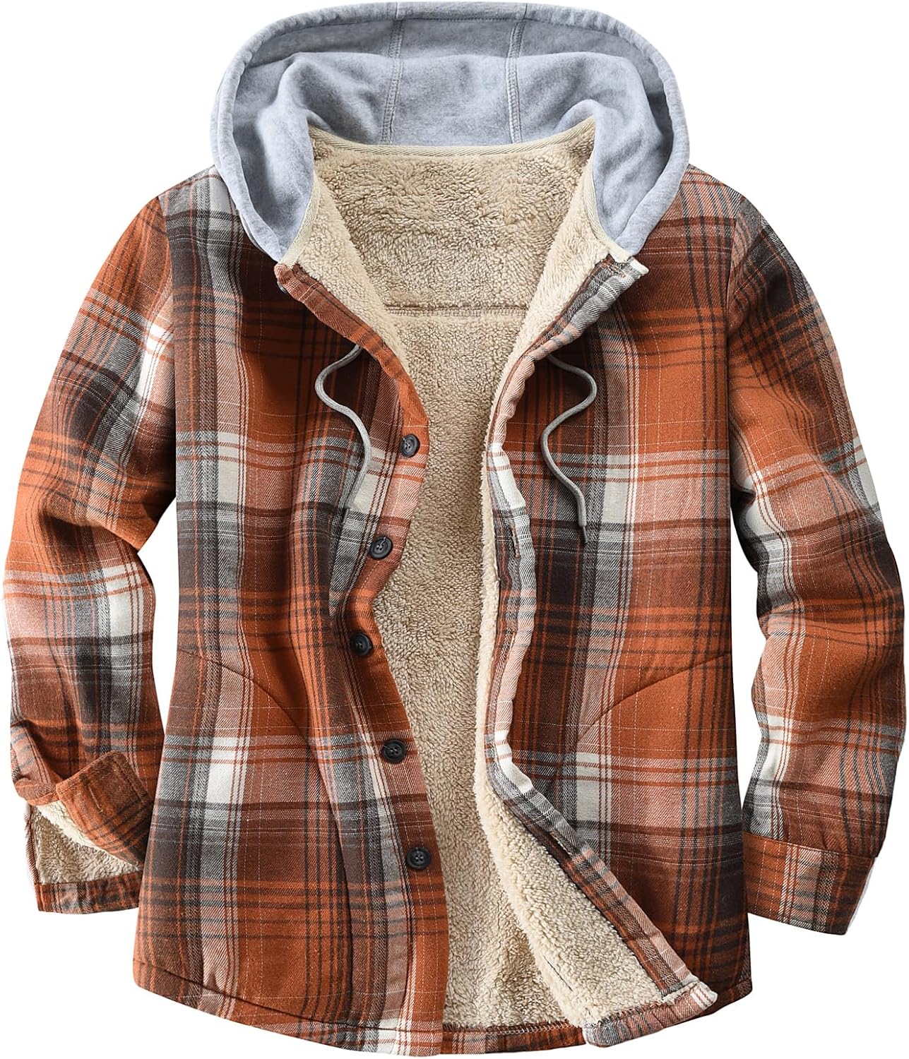 Men's Cotton Plaid Shirts Jacket with Fleece Lining for Comfort