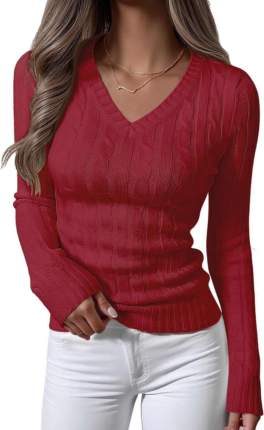 Womens Long Sleeve Cable Knit Sweater for Fall Fashion Style