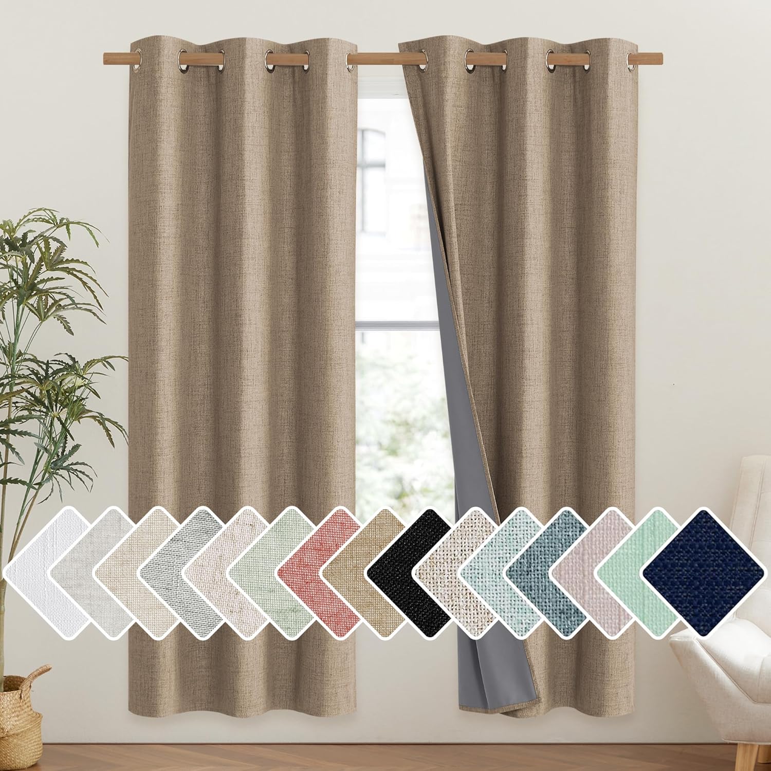 NICETOWN Burlap Vintage Open Linen Weave Thermal Curtains Set