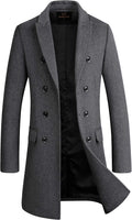 Men's Premium Wool Blend Double Breasted Long Pea Coat - Slim Classic
