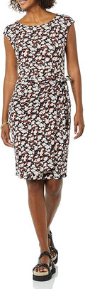 Women's Cap Sleeve Bateau Neck Faux Wrap Dress - Versatile Fit