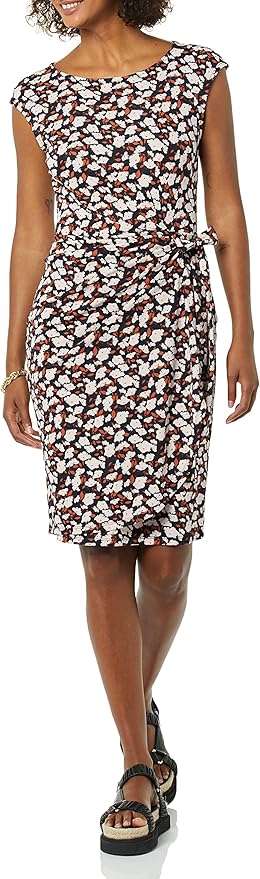 Versatile Women's Cap Sleeve Bateau Neck Faux Wrap Dress