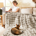 Faux Rabbit Fur Blanket 90 in x 90 in Queen - Plush Bubble Throw