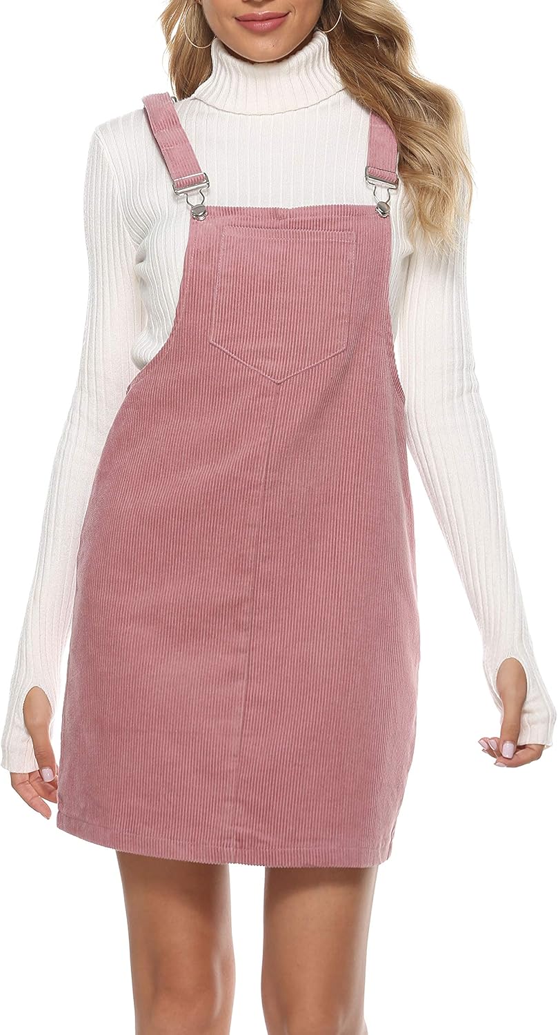 Tanming Women's Corduroy A Line Cute Jumper Pinafore Dress