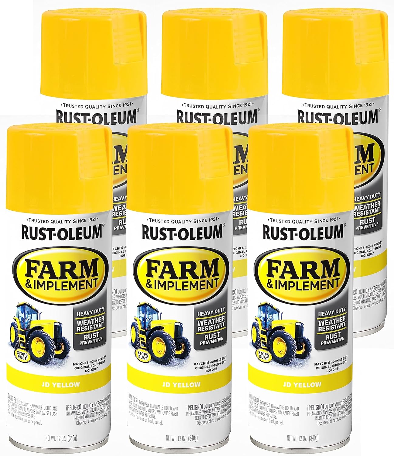 Rust-Oleum Farm & Implement Spray Paint 12 oz JD Yellow Pack of 6