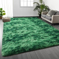 Large Shag Area Rugs 8 x 10 Tie-Dyed Emerald Green - Ultra Soft Plush