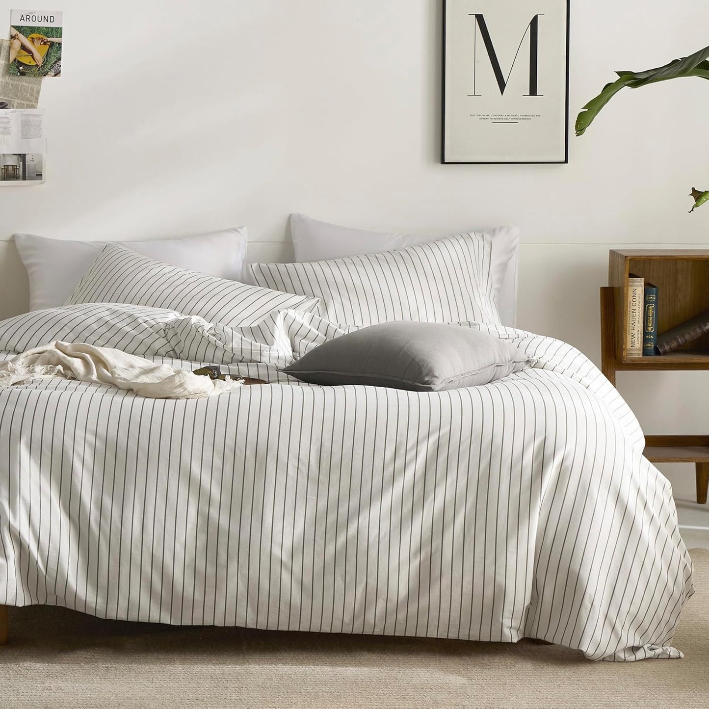 JELLYMONI Striped Duvet Cover Set - King Size Cotton Bedding