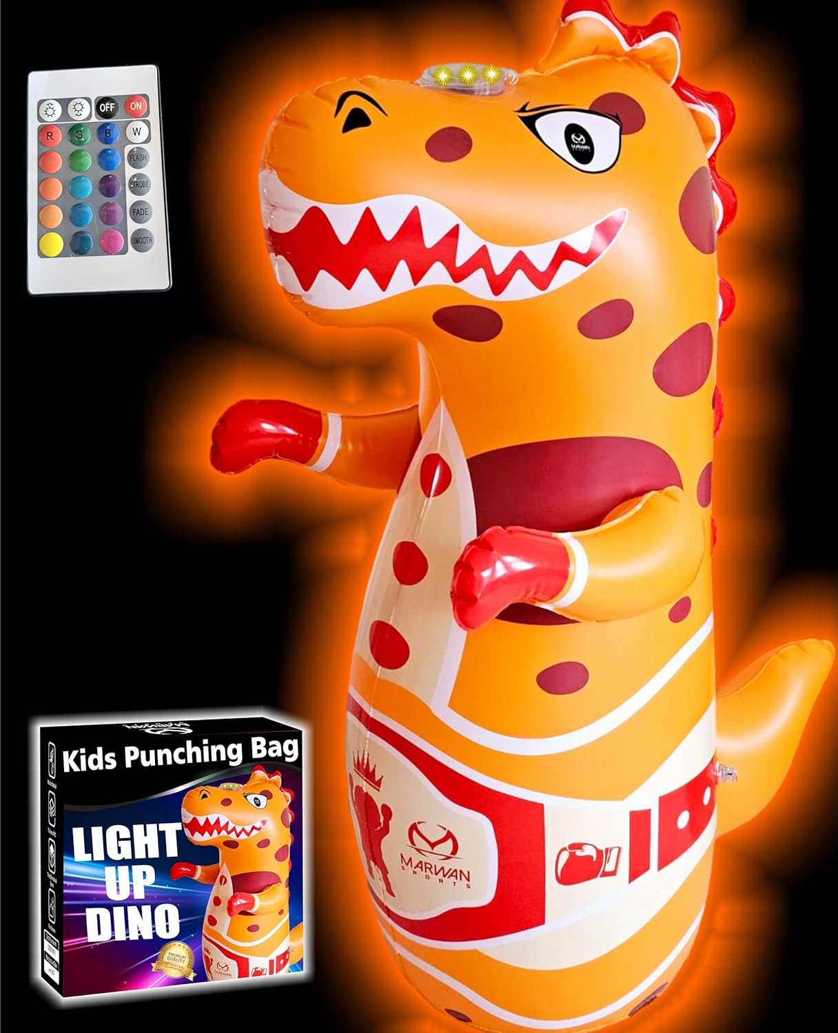 Punch-Activated LED Dinosaur Punching Bag for Kids Ages 2-8