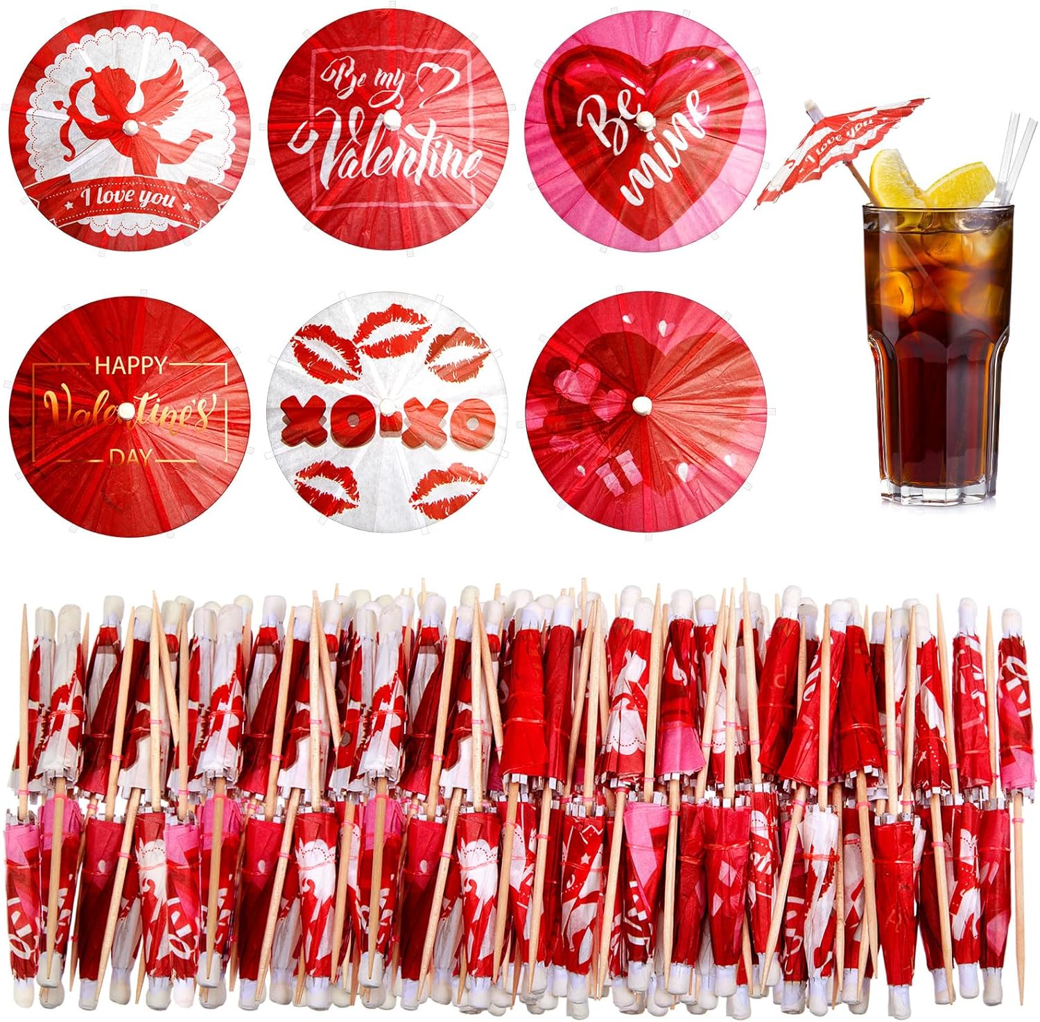 Chengu Valentine's Cocktail Umbrellas - Festive Party Picks