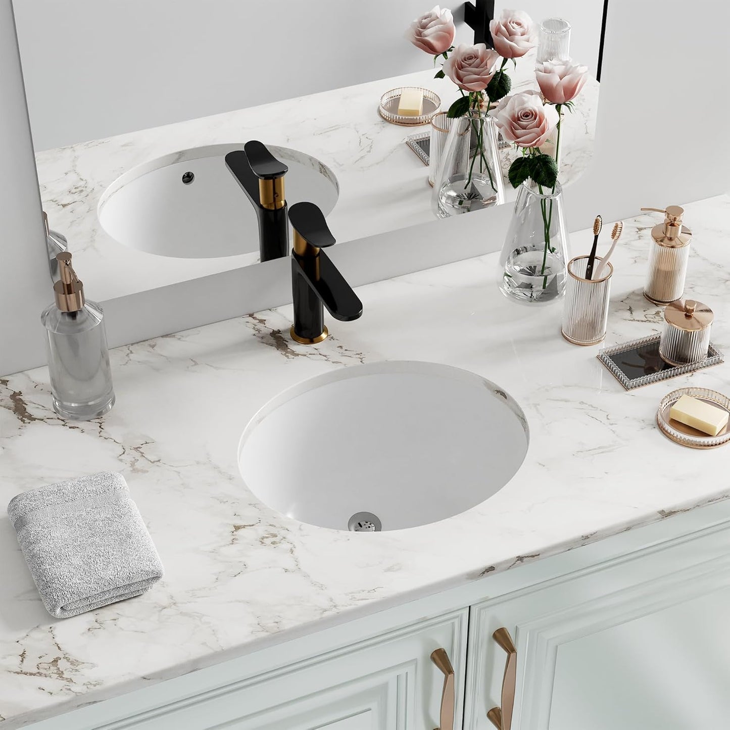 Undermount Bathroom Sink Oval, Durable Fireclay Design