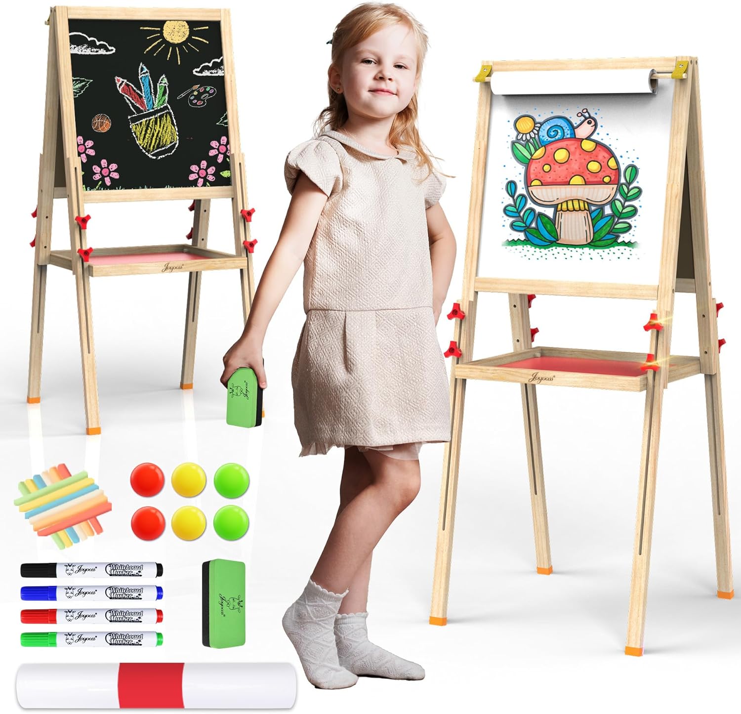 JOYOOSS Art Easel for Kids Ages 4-8 - Adjustable Dual-Sided Fun