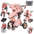 3 in 1 Baby Stroller Travel System Pink - Reversible Foldable Pram