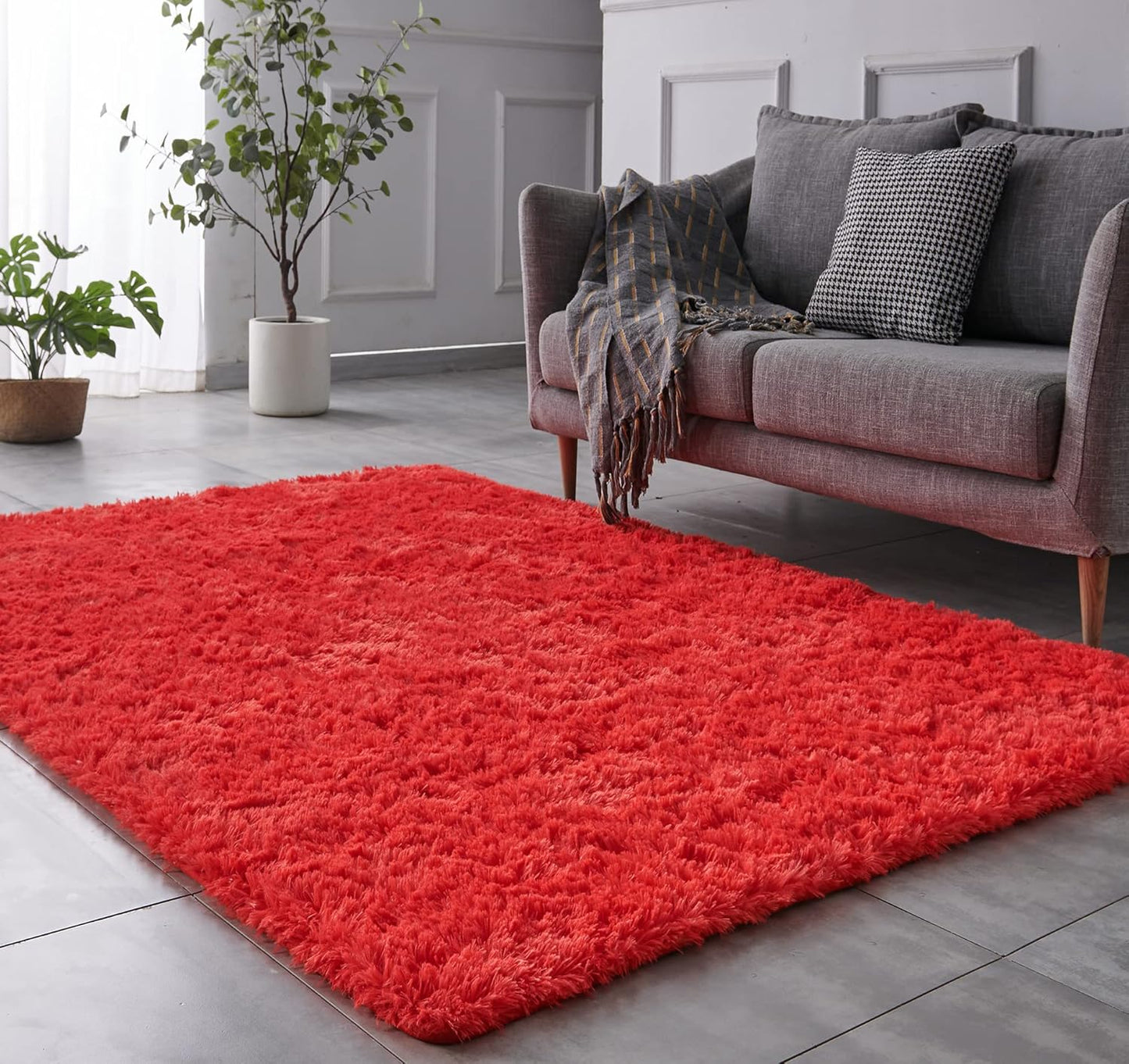 TABAYON Extra Large Shag Area Rug, 9x12 Feet Red Soft Plush