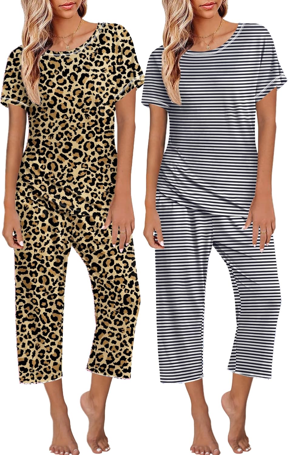 Ekouaer 2 Pack Womens Pajamas Short Sleeve Sleepwear Sets