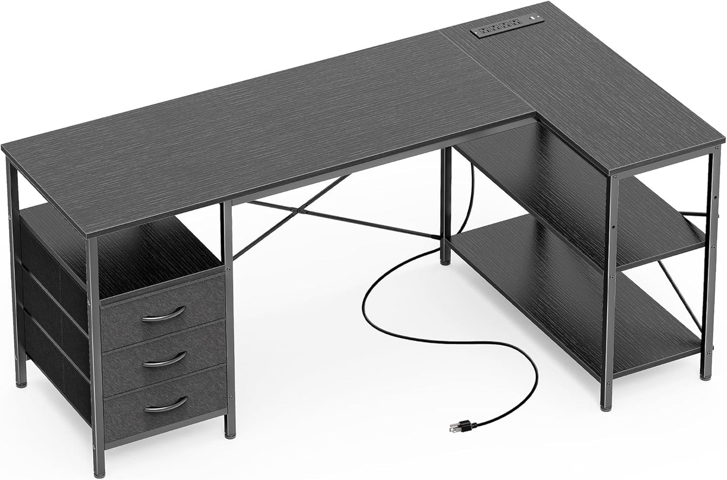 Huuger L-Shaped Desk with Power Outlets - Organize & Energize!