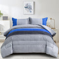 Blue Stripe Comforter Set Twin Reversible Grey Blue Bedding - Soft