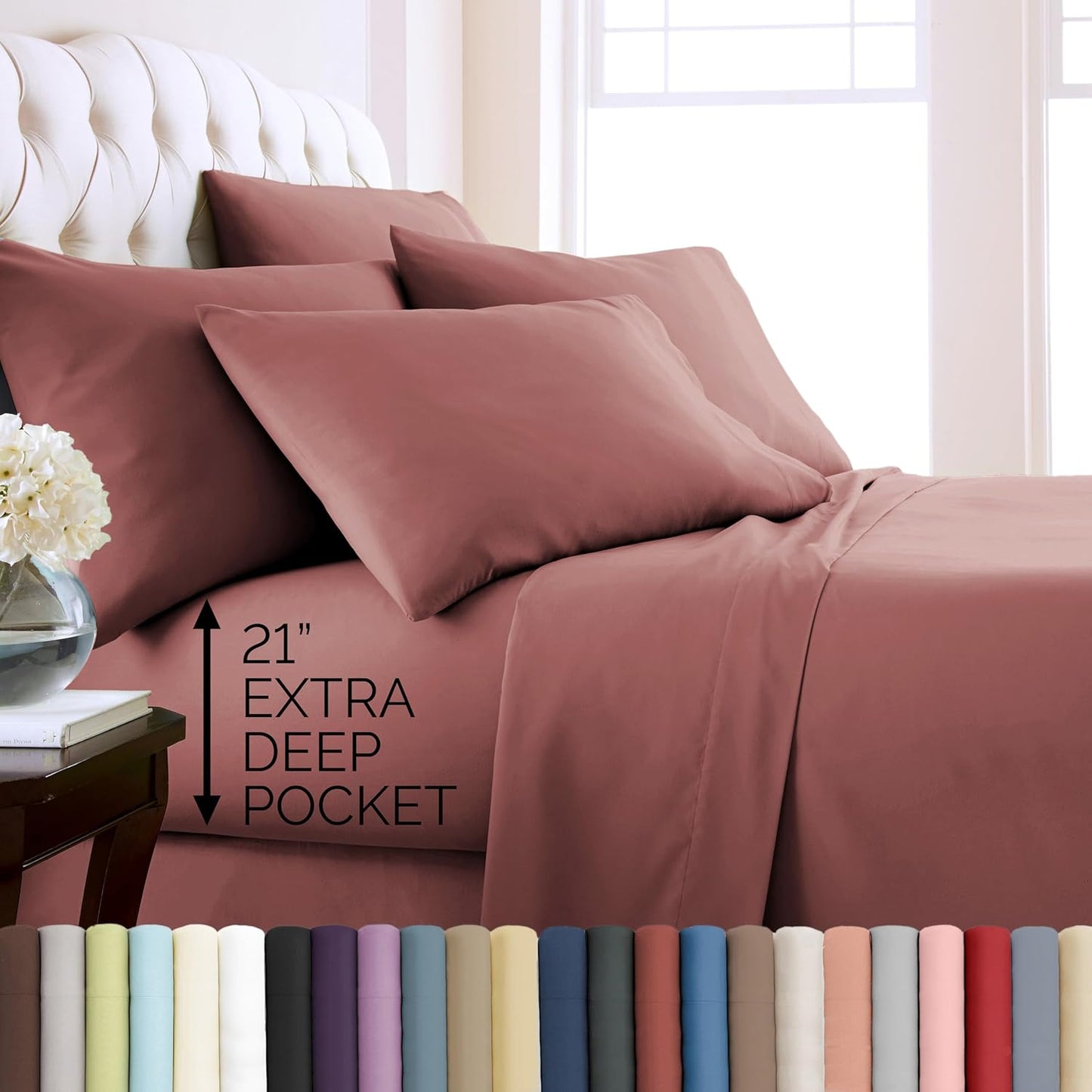 Luxurious 21-Inch Extra Deep Pocket Queen Sheet Set in Terracotta