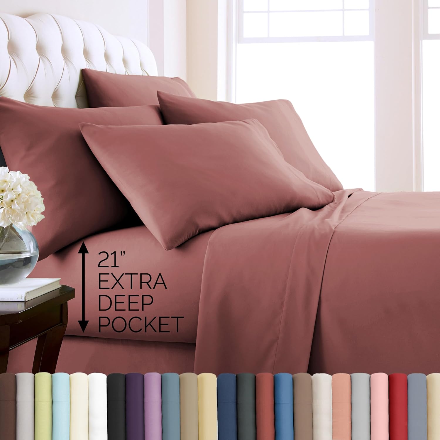 Luxurious 21-Inch Extra Deep Pocket Queen Sheet Set in Terracotta